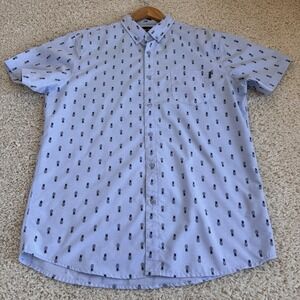 Molokai Surf Co Button Up Shirt Men's Large Blue Pineapple Print Short Sleeve